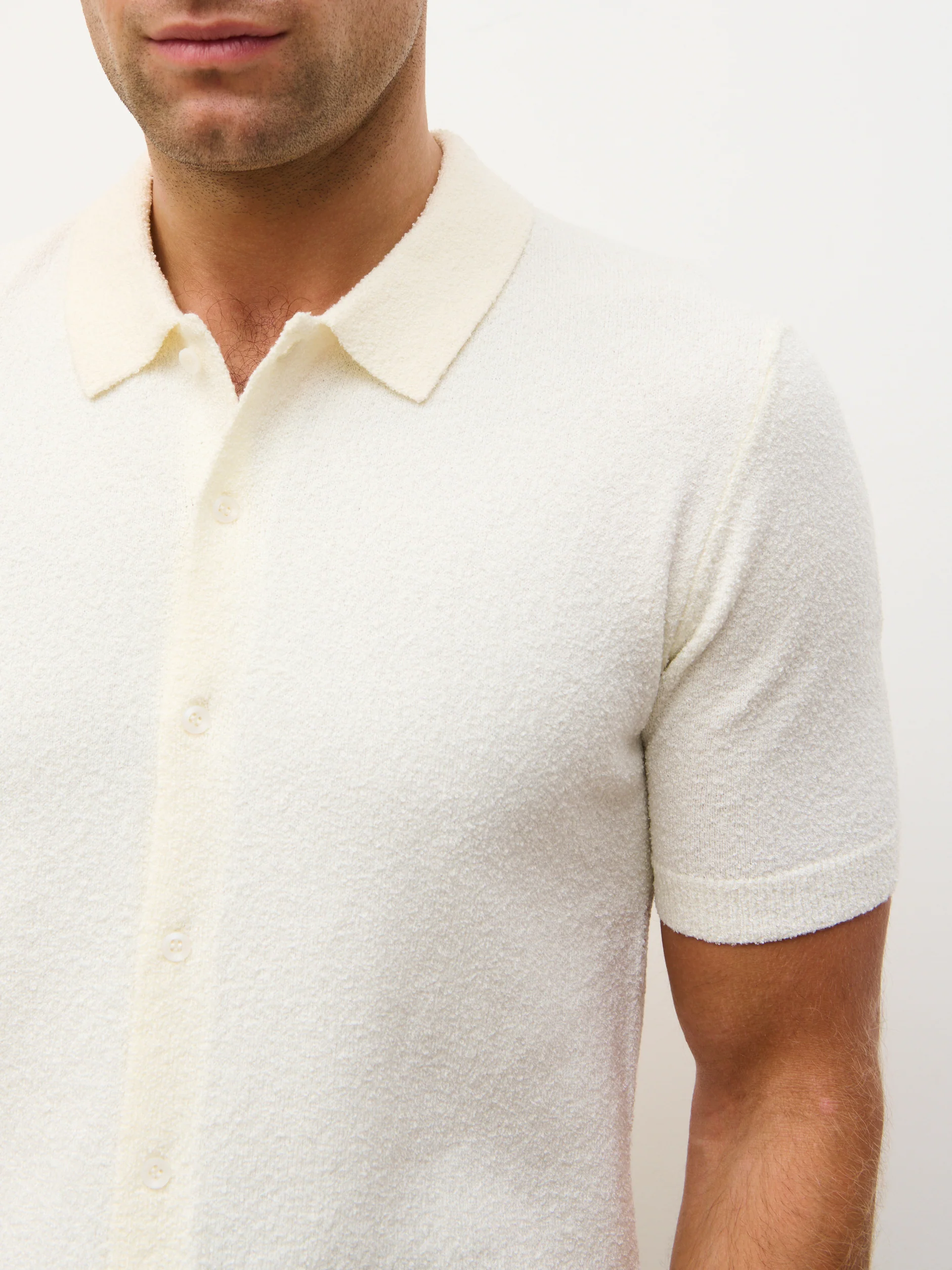 Warner Button Down Short Sleeve Knit Shirt - Cream - Image 4